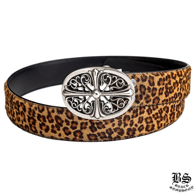 クロムハーツ クラシックオーバルクロスバックル＆プレーンブラックレザー1.5ホースシューリベット ベルトセット