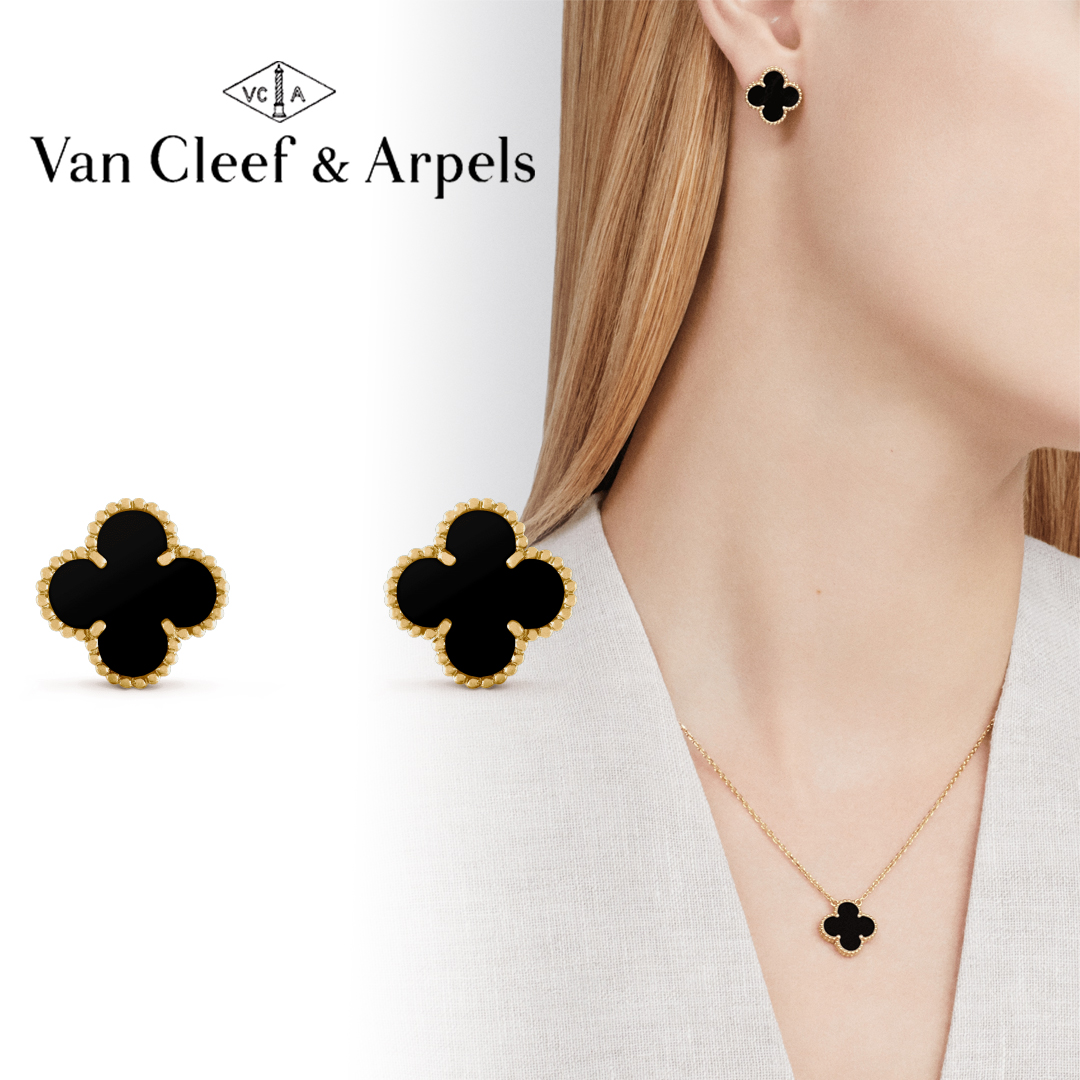 【国内発送/直営店】ヴァン クリーフ&アーペル（Van Cleef & Arpels）Vintage Alhambra Gold Onyx ピアス