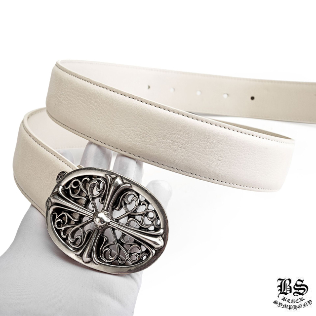 クロムハーツ クラシックオーバルクロスバックル＆プレーンブラックレザー1.5ホースシューリベット ベルトセット