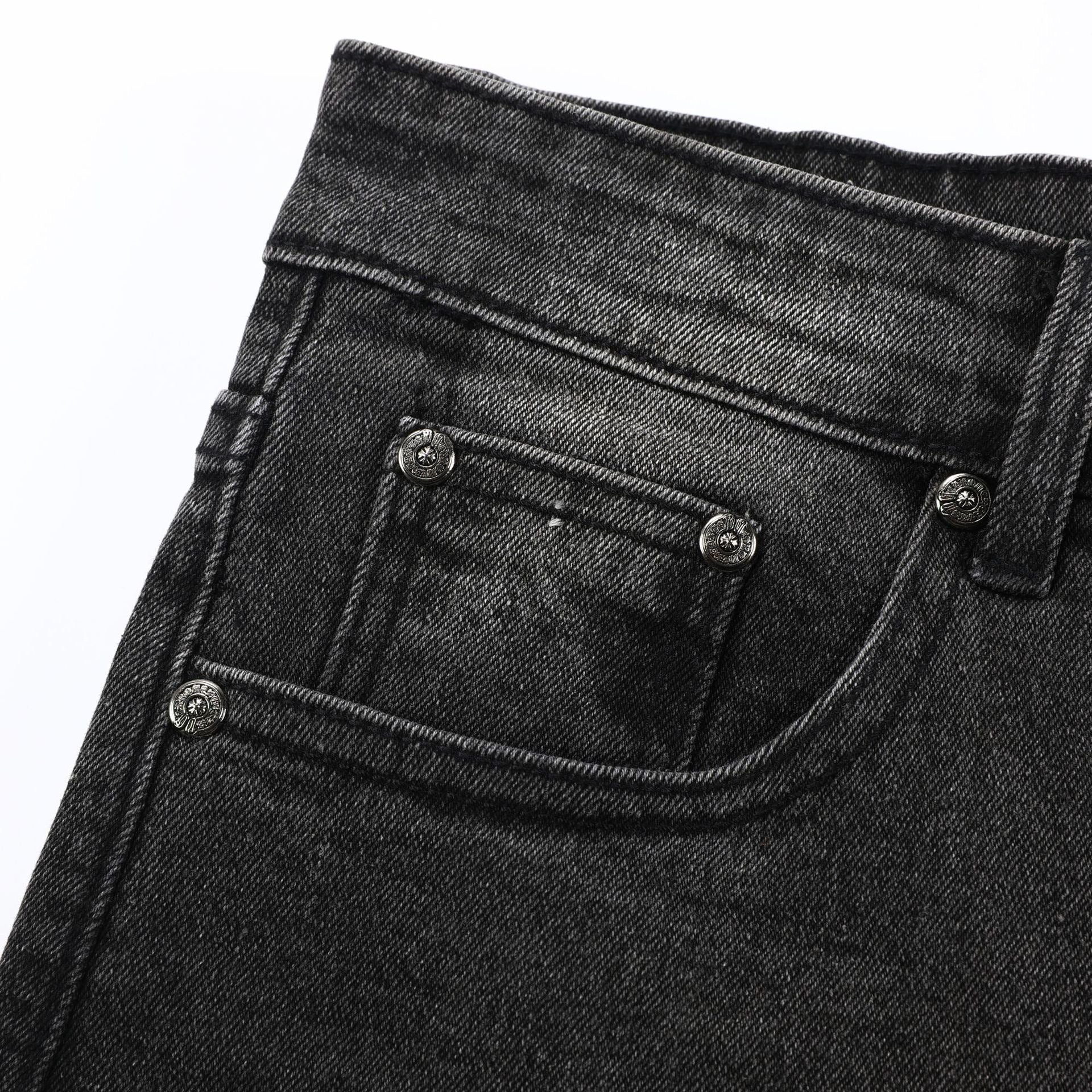 【Chrome Hearts】クロムハーツ ブラック＆グレー シルバークロスパッチジーンズ