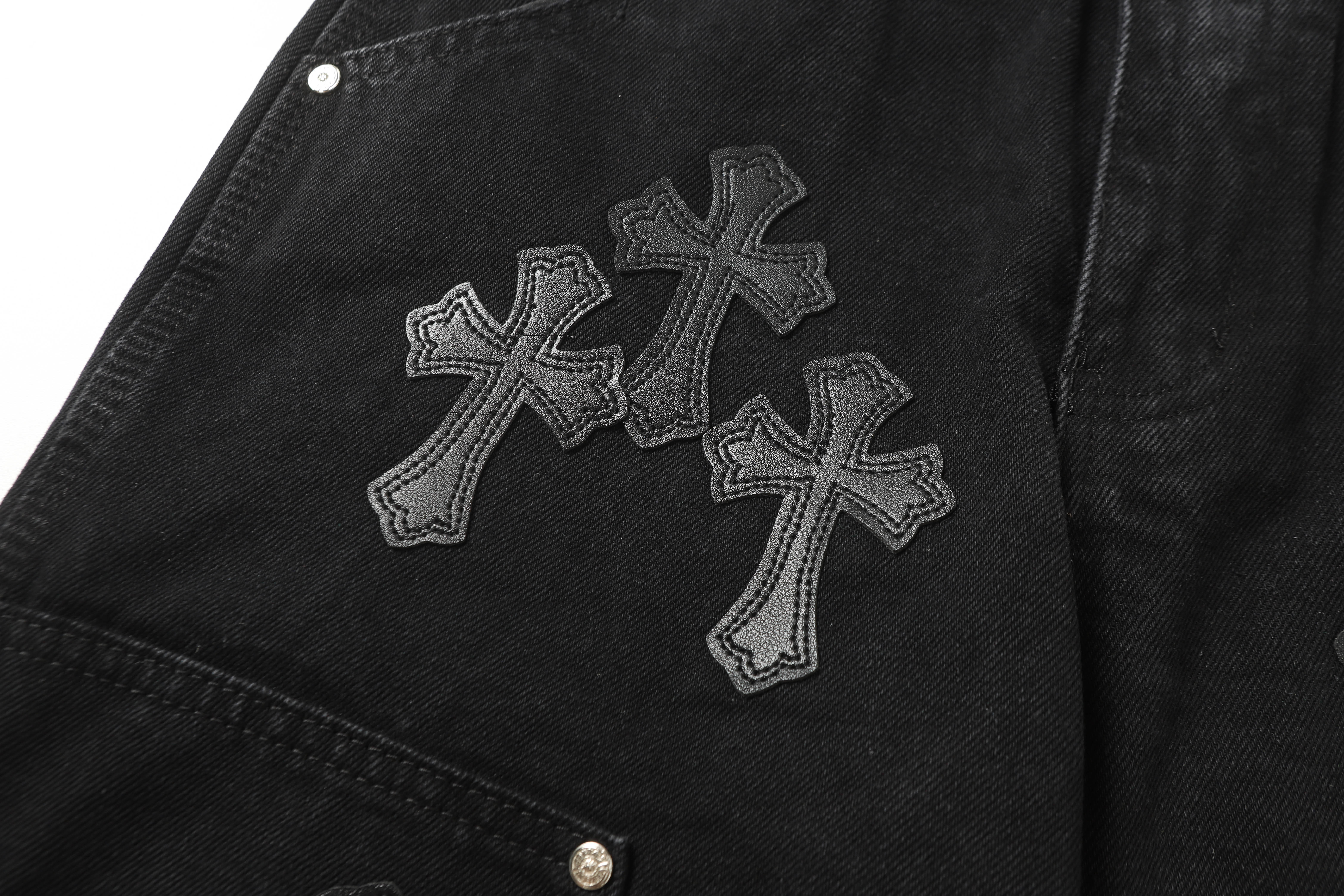 【Chrome Hearts】クロムハーツ ヴィンテージクロスパッチワーク ウォッシュドカーペンターデニムショートパンツ 9902