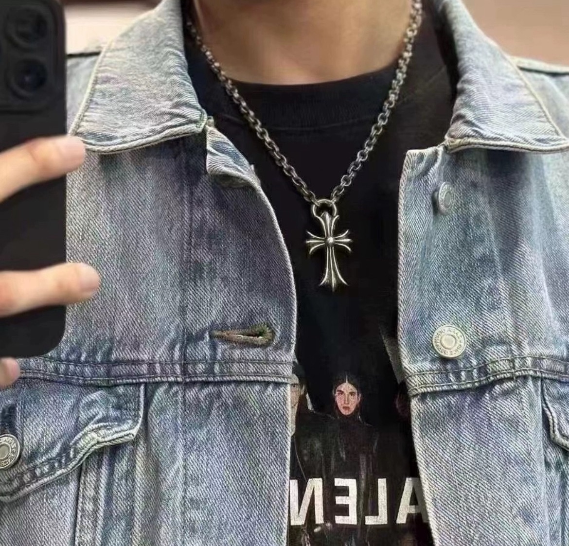 CHROME HEARTS　クロムハーツ　Necklace　ネックレス ペーパーチェーンネックレスw/CHクロスペンダント/18インチ