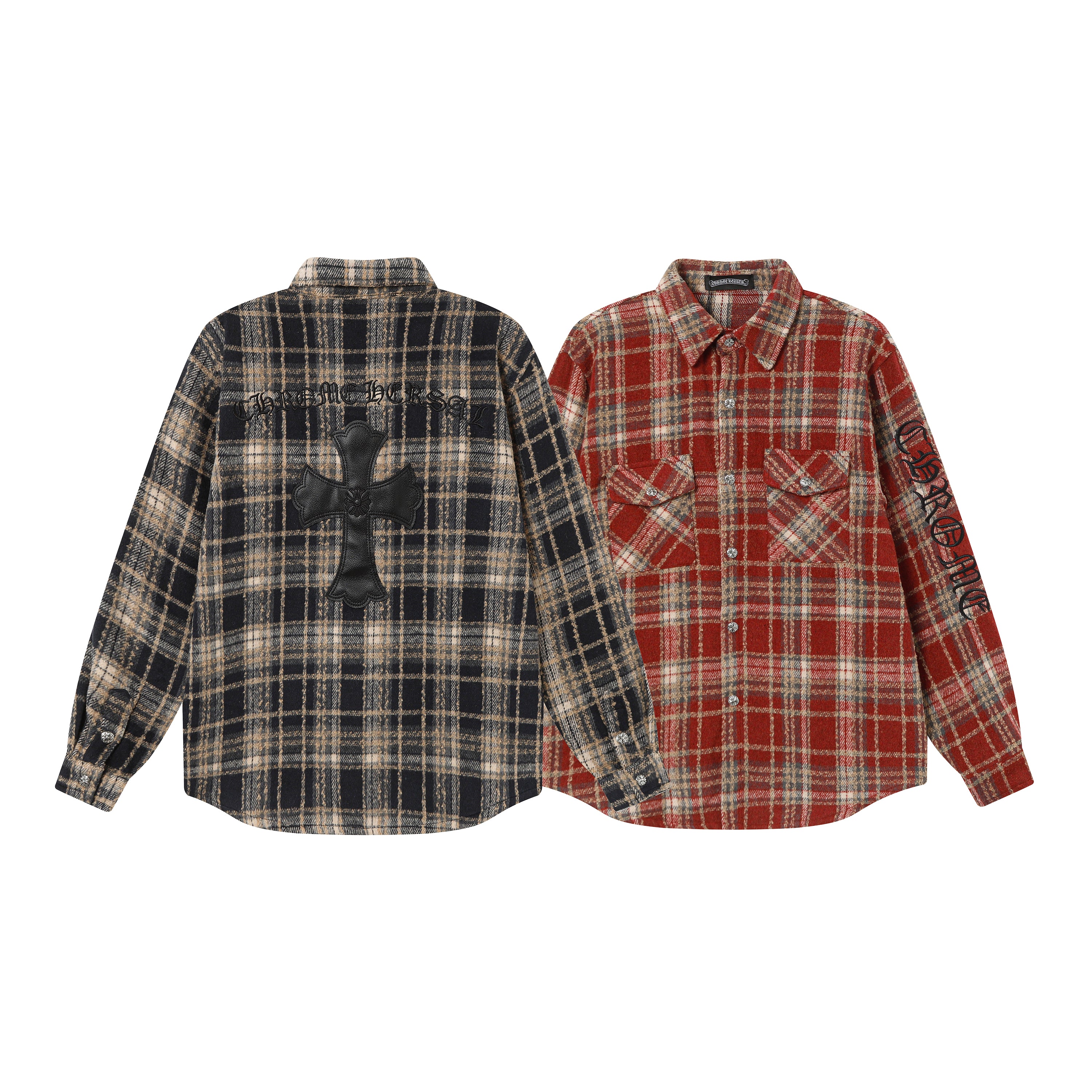 【Chrome Hearts】クロムハーツ 刺繍レザークロスディテール フランネルシャツ Tシャツ
