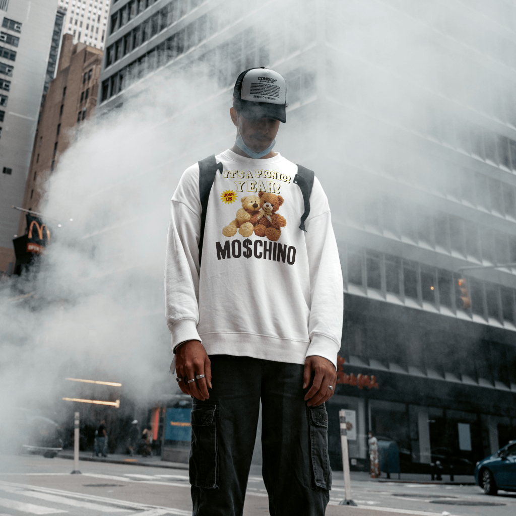 MOSCHINOスウェット クル パーカー プリント  綿　男女兼用