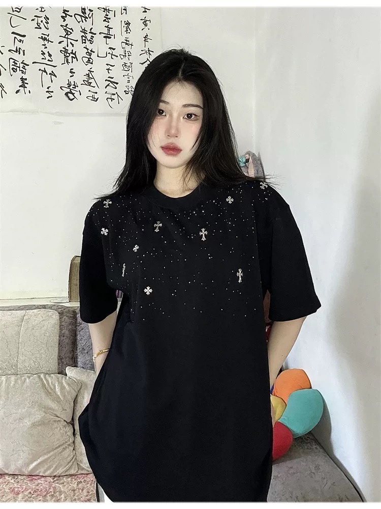 【Chrome Heart】満天星 Tシャツ ユニセックス 馬蹄 梵字 ラインストーン付き 半袖x