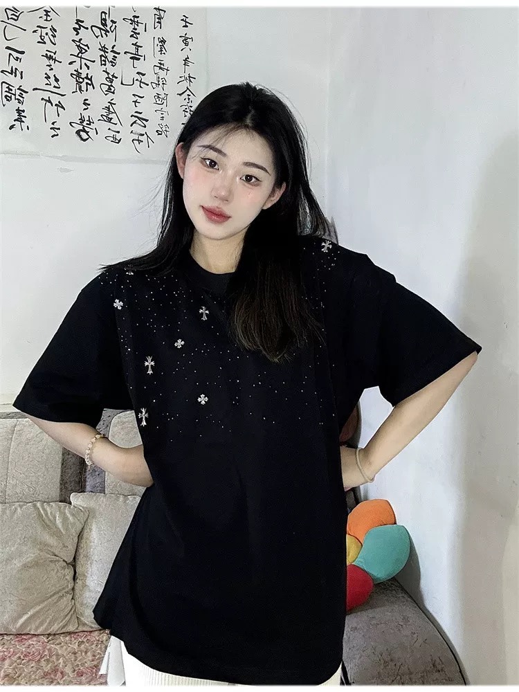 【Chrome Heart】満天星 Tシャツ ユニセックス 馬蹄 梵字 ラインストーン付き 半袖x