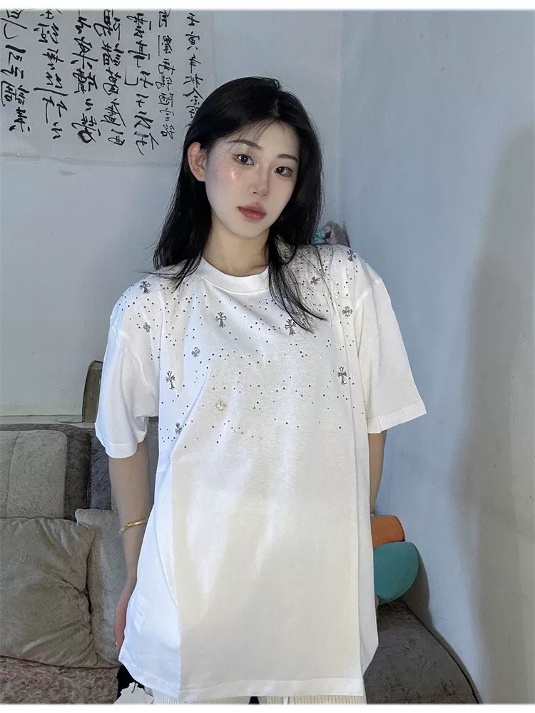 【Chrome Heart】満天星 Tシャツ ユニセックス 馬蹄 梵字 ラインストーン付き 半袖x