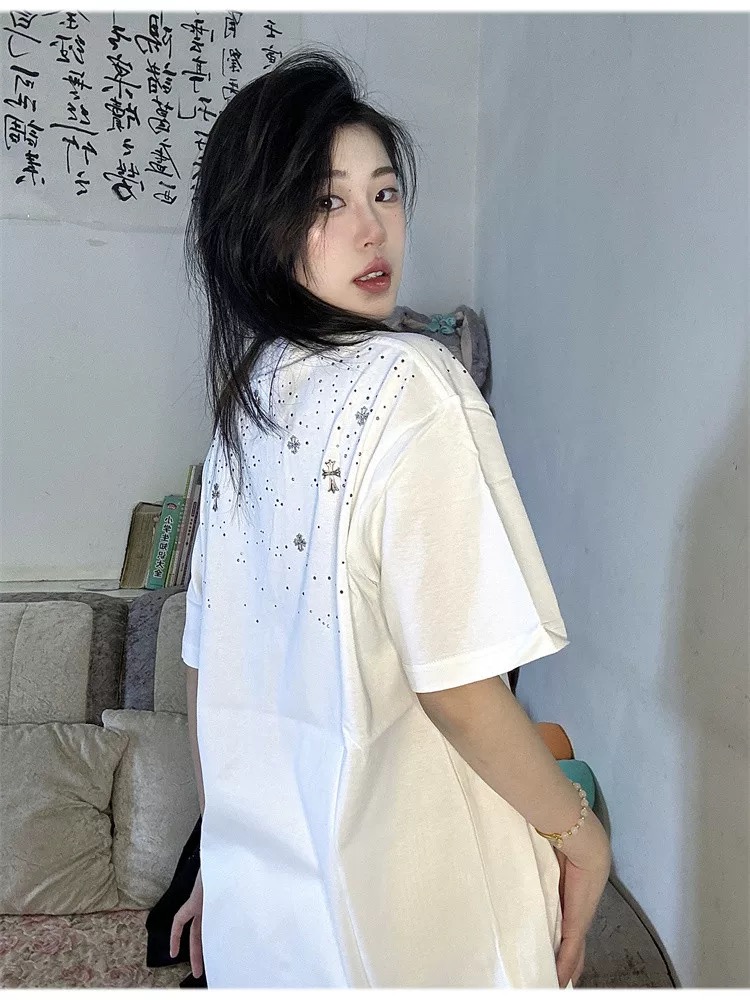 【Chrome Heart】満天星 Tシャツ ユニセックス 馬蹄 梵字 ラインストーン付き 半袖x