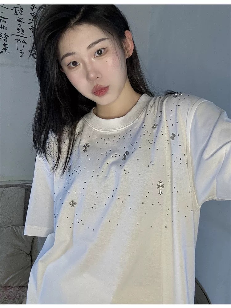 【Chrome Heart】満天星 Tシャツ ユニセックス 馬蹄 梵字 ラインストーン付き 半袖x