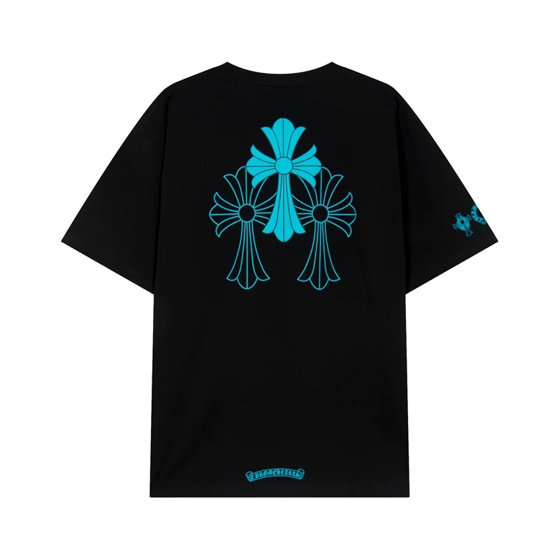 【Chrome Hearts】クロムハーツ Tシャツ ブルー十字架柄 ユニセックス ゆったり半袖