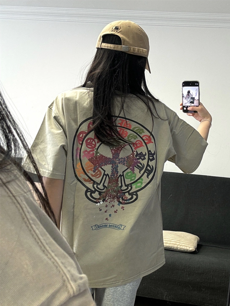 【Chrome Hearts】Tシャツ 男女兼用 夏用 高品質 カップル向け 十字架＆サンスクリット柄 半袖
