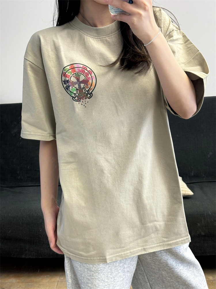 【Chrome Hearts】Tシャツ 男女兼用 夏用 高品質 カップル向け 十字架＆サンスクリット柄 半袖