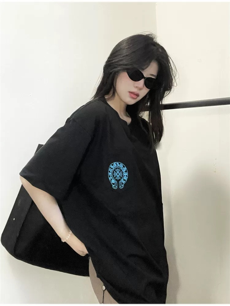 【Chrome Hearts】クロムハーツ Tシャツ ブルー十字架柄 ユニセックス ゆったり半袖