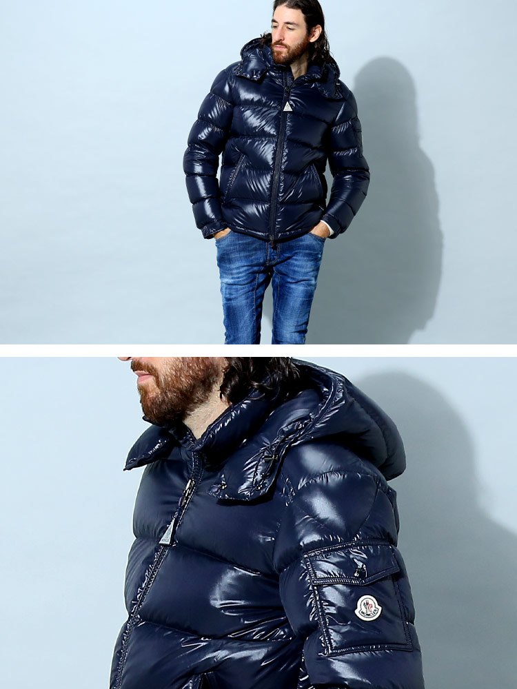 モンクレール ダウン メンズ MONCLER マヤ ブランド ダウンジャケット アウター ジャケット ブルゾン フード着脱 フルジップ Maya 定番 シンプル ショートダウン レギュラーフィット 紺 黒 MCMAYA2
