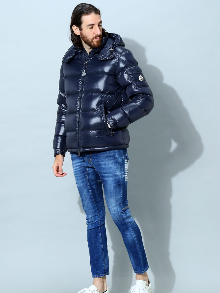 モンクレール ダウン メンズ MONCLER マヤ ブランド ダウンジャケット アウター ジャケット ブルゾン フード着脱 フルジップ Maya 定番 シンプル ショートダウン レギュラーフィット 紺 黒 MCMAYA2
