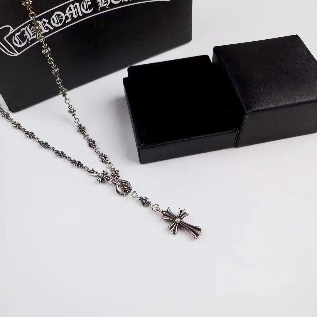 【クロムハーツ】CHクロス スモールウエスト トレンドブランド 鎖骨 925 シルバー ネックレス【男女兼用】