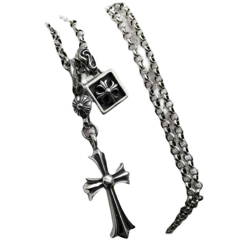 【クロムハーツ】CHクロス スモールウエスト トレンドブランド 鎖骨 925 シルバー ネックレス【男女兼用】