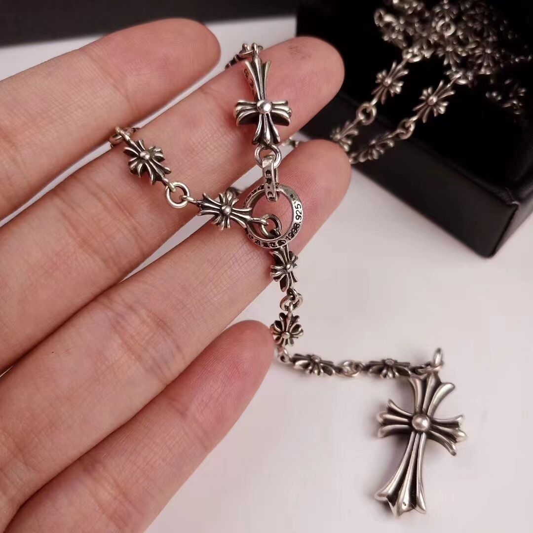 【クロムハーツ】CHクロス スモールウエスト トレンドブランド 鎖骨 925 シルバー ネックレス【男女兼用】