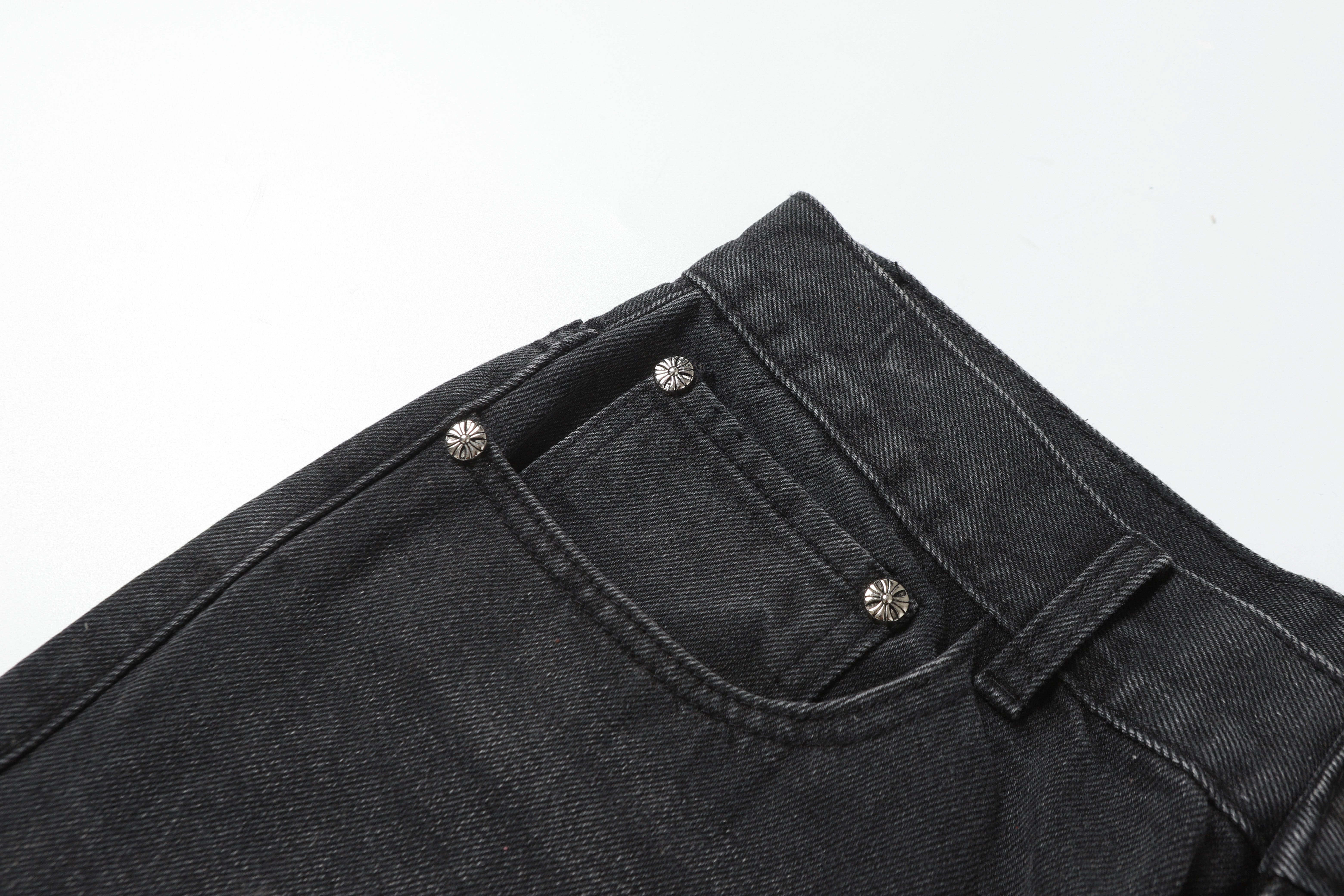 【Chrome Hearts】クロムハーツ グレー＆ブルーレザー クロスパッチジーンズ