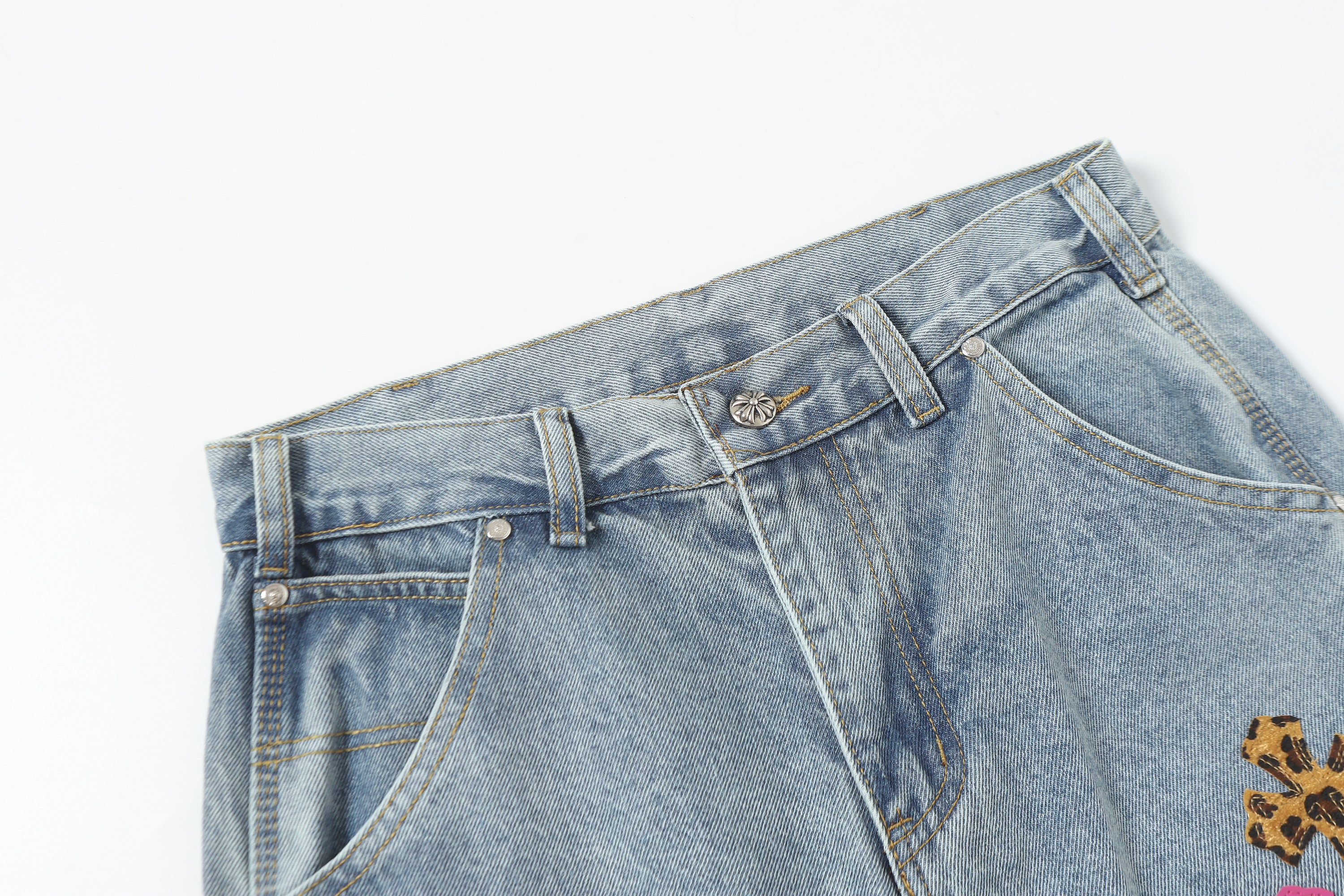 【Chrome Hearts】クロムハーツ ヴィンテージクロスパッチワーク ウォッシュドカーペンターデニムショートパンツ 201