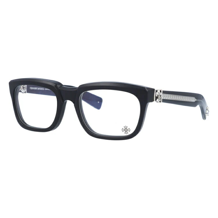 クロムハーツ メガネ 度付き 度なし 伊達メガネ 眼鏡 メガネフレーム CHROME HEARTS レギュラーフィット SEE YOU IN TEA 53 MBK Black ブラック セル ウェリントン型 シルバー ユニセックス メンズ レディース 紫外線 UVカット ラッピング無料