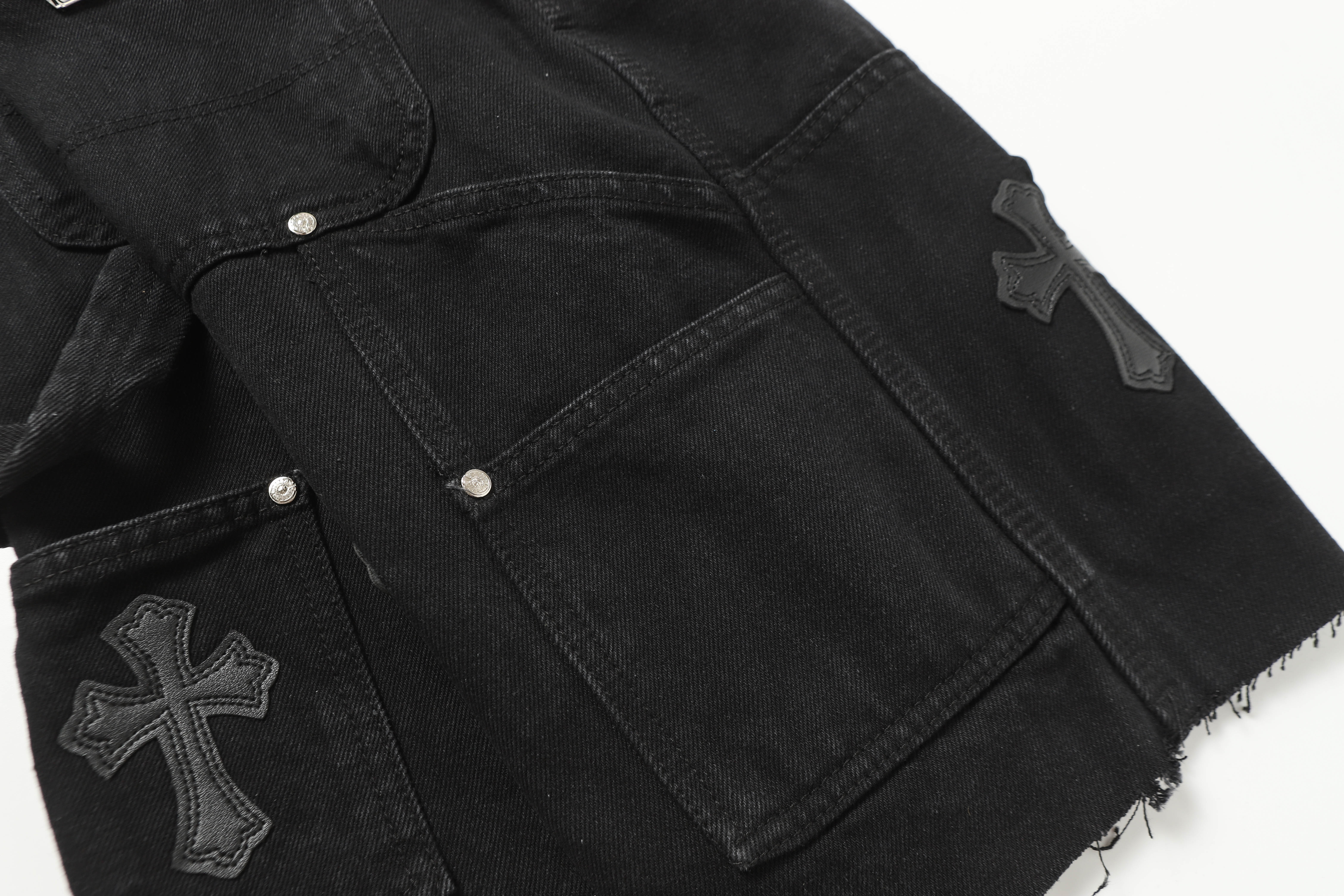 【Chrome Hearts】クロムハーツ ヴィンテージクロスパッチワーク ウォッシュドカーペンターデニムショートパンツ 9902