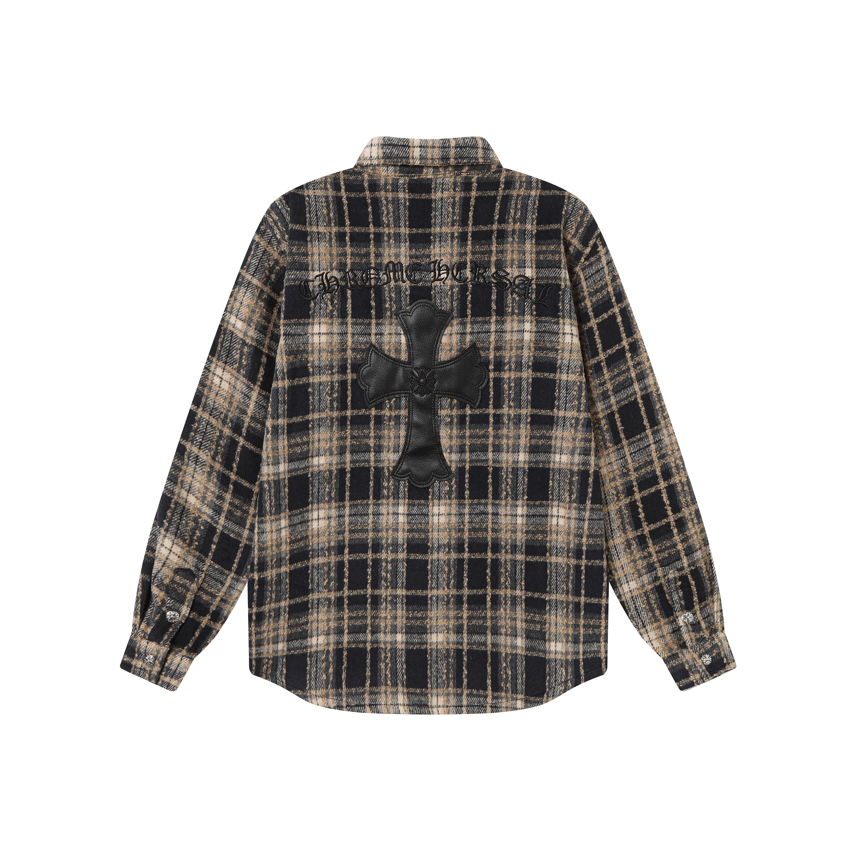 【Chrome Hearts】クロムハーツ 刺繍レザークロスディテール フランネルシャツ Tシャツ