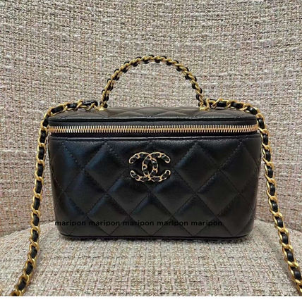 CHANEL シャネル チェーンクラッチ バニティ【ときめくパールハンドル♡気品に満たされる】ピンク ブラック