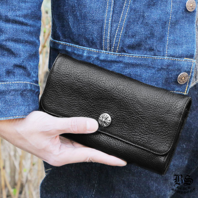 クロムハーツ ジュディウォレット クロスボタン ブラックヘビーレザー財布