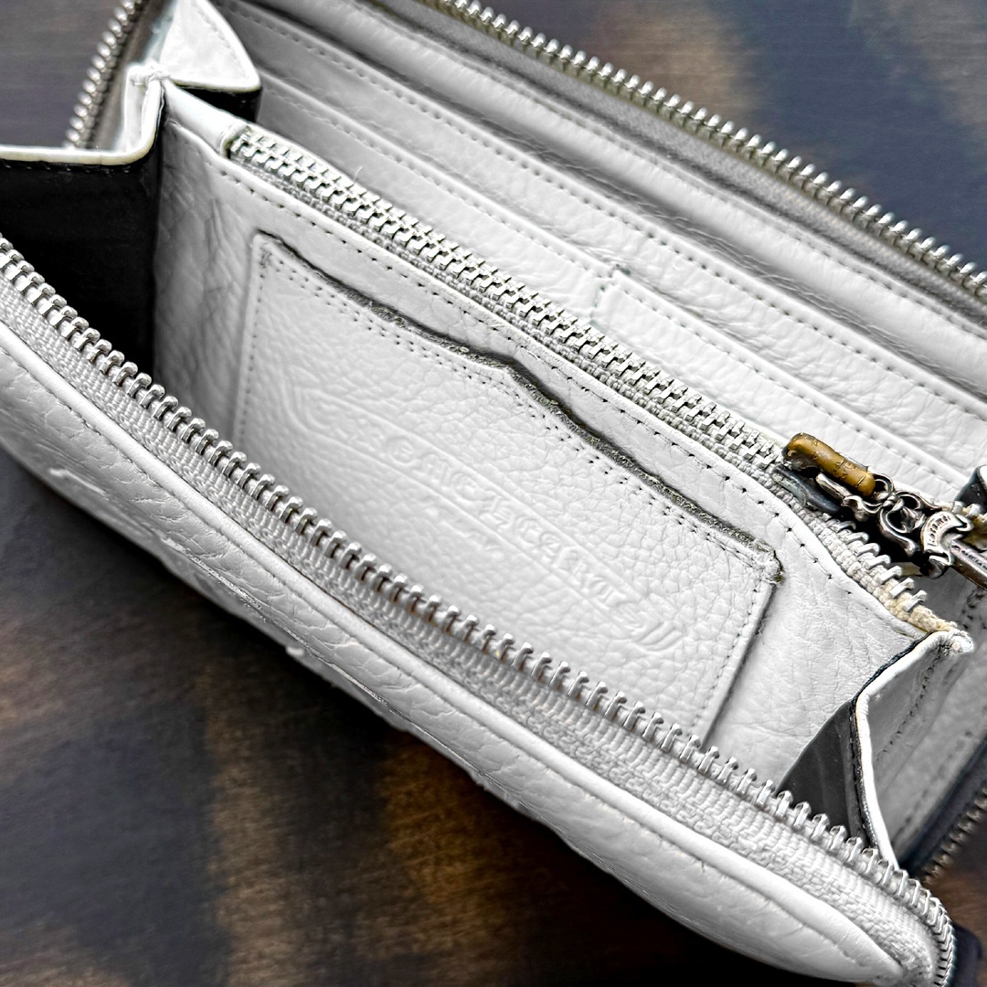 CHROME HEARTS クロムハーツ REC Fジップ 3セメタリークロスパッチ レザーウォレット 白 | 260202 [recfzip-3cc-260202]