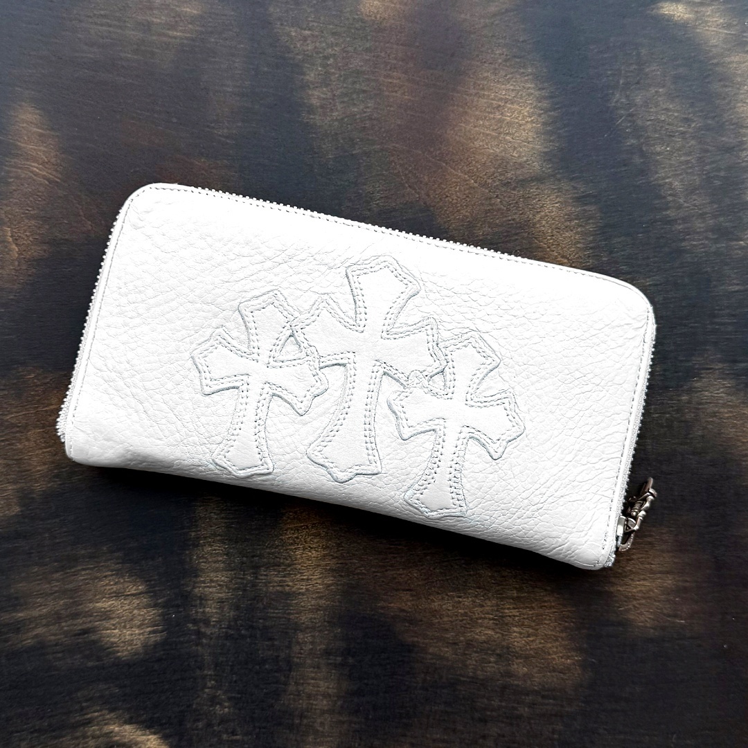 CHROME HEARTS クロムハーツ REC Fジップ 3セメタリークロスパッチ レザーウォレット 白 | 260202 [recfzip-3cc-260202]