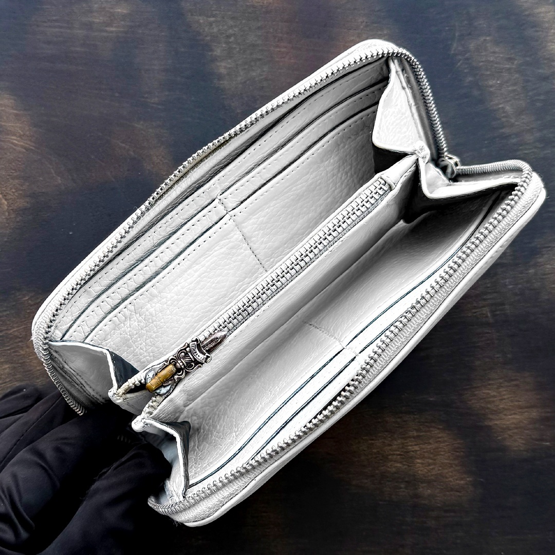 CHROME HEARTS クロムハーツ REC Fジップ 3セメタリークロスパッチ レザーウォレット 白 | 260202 [recfzip-3cc-260202]