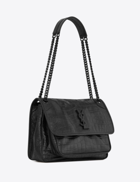 Sainr Laurent サンローラン NIKIミディアムソフトクロコダイルエンボスレザーハンドバッグ