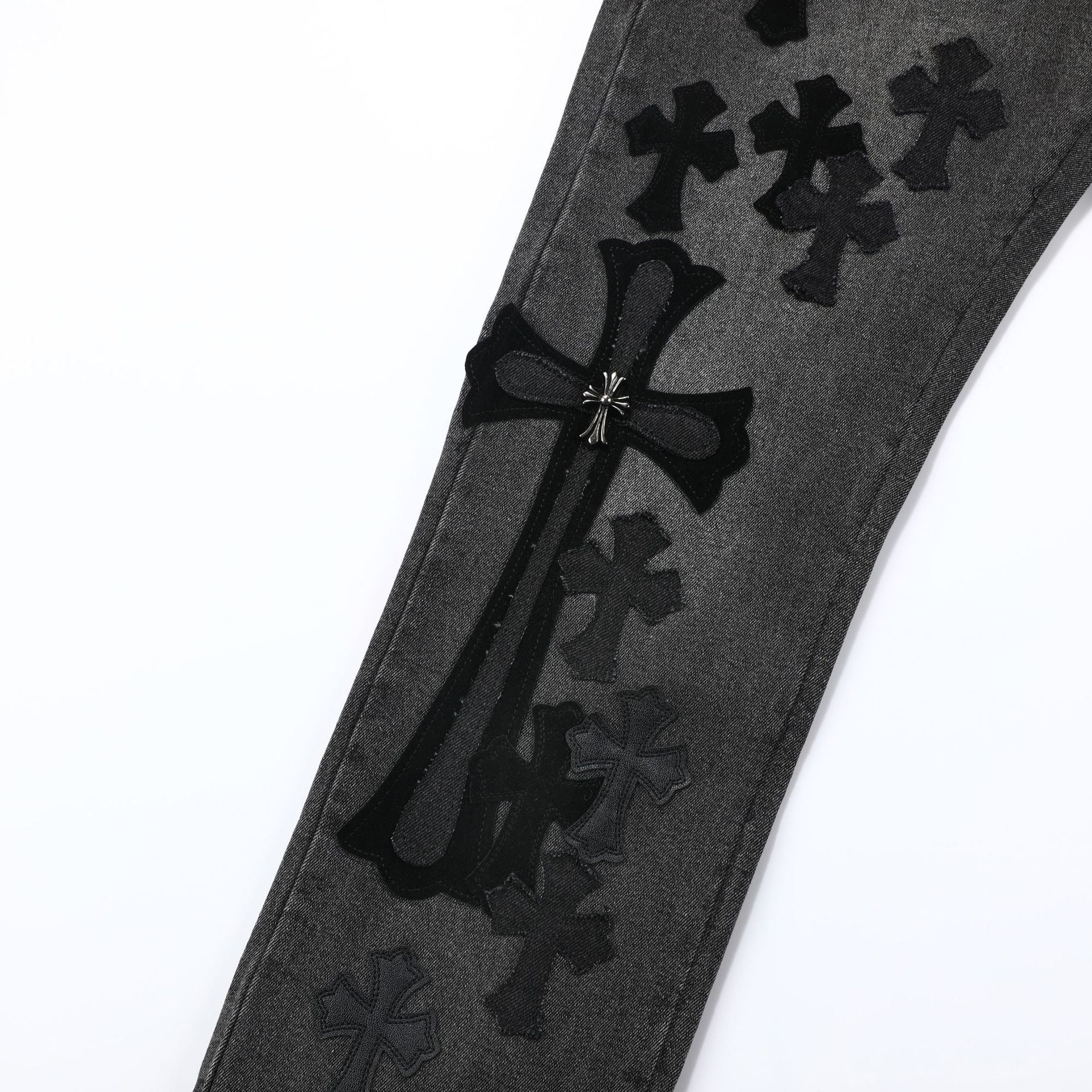 【Chrome Hearts】クロムハーツ ブラック＆グレー シルバークロスパッチジーンズ