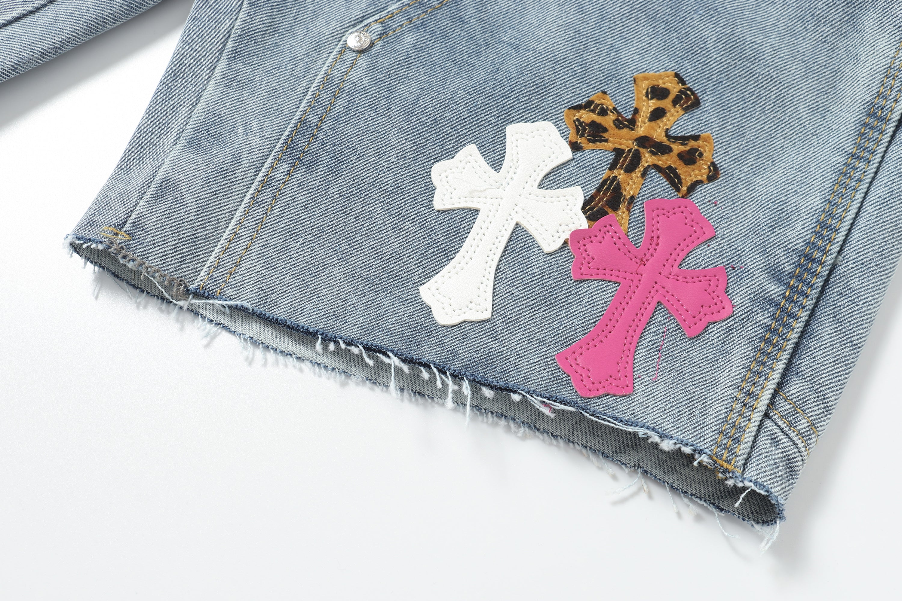 【Chrome Hearts】クロムハーツ ヴィンテージクロスパッチワーク ウォッシュドカーペンターデニムショートパンツ 201