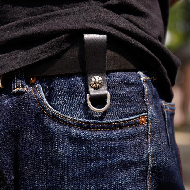 クロムハーツ Dキーリング クロスボタン ブラックレザー