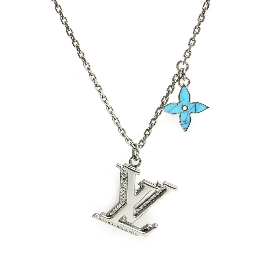 【国内発送/直営店】ネックレス ペンダント LVイニシャル クリスタル フラワー ターコイズ M80208 箱付