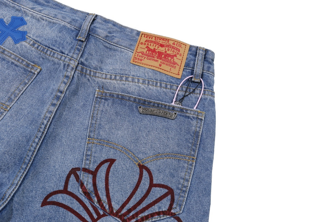 【Chrome Hearts】クロムハーツ 激レア ブルークロスパッチ スプレーペイントジーンズ