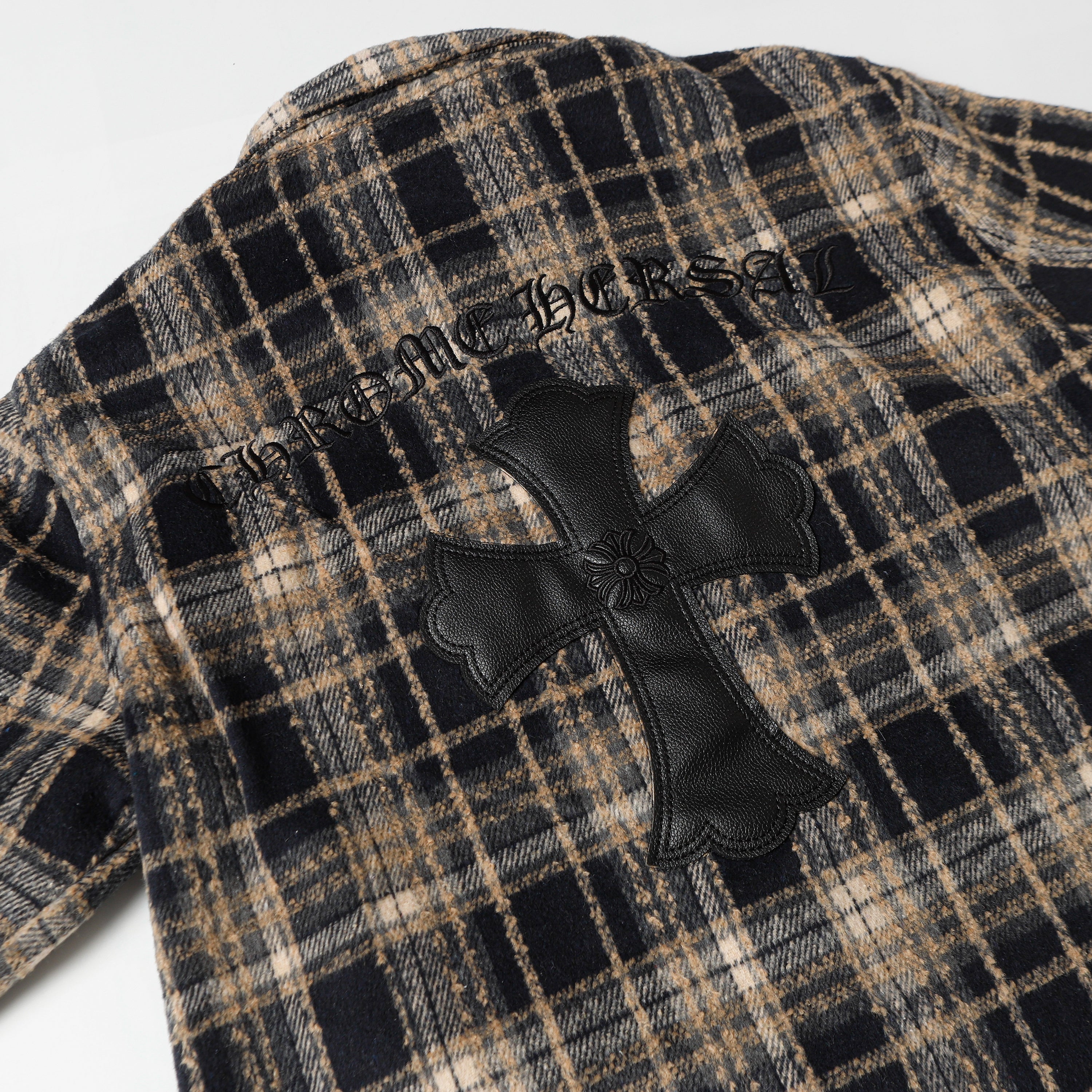 【Chrome Hearts】クロムハーツ 刺繍レザークロスディテール フランネルシャツ Tシャツ