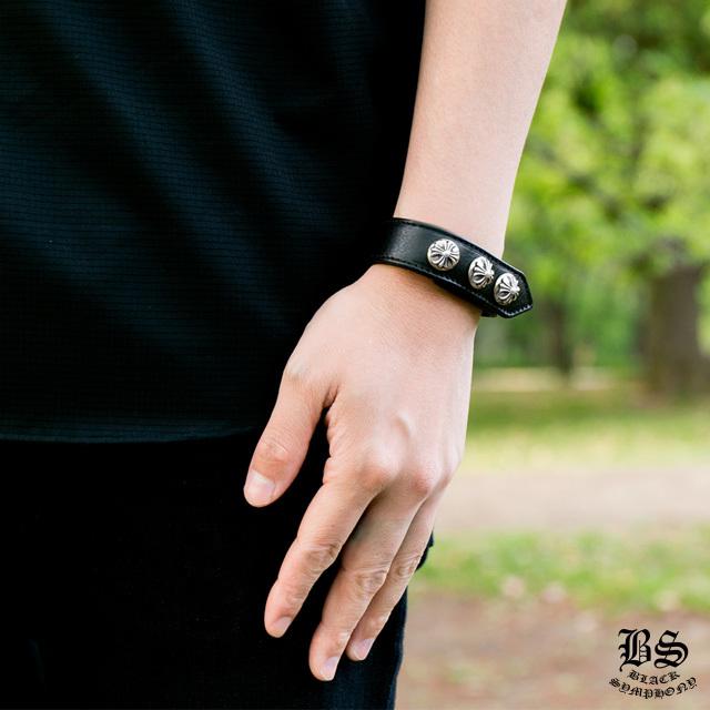 クロムハーツ 3ボタン 2スナップ ブレスレット クロスボタン ブラック