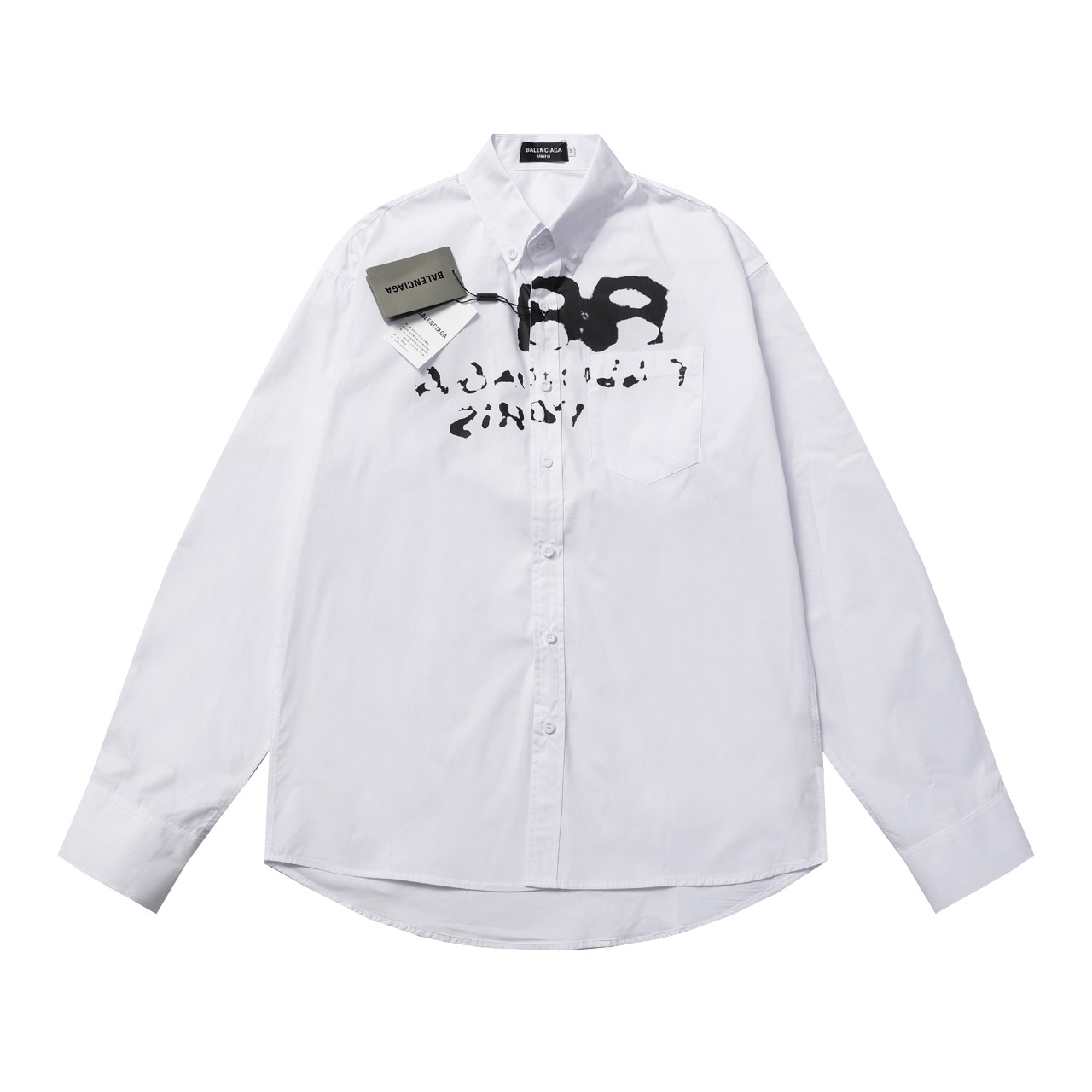 Balenciaga ダブルBグラフィティプリント長袖シャツ男女同ブラック・ホワイトS-XL