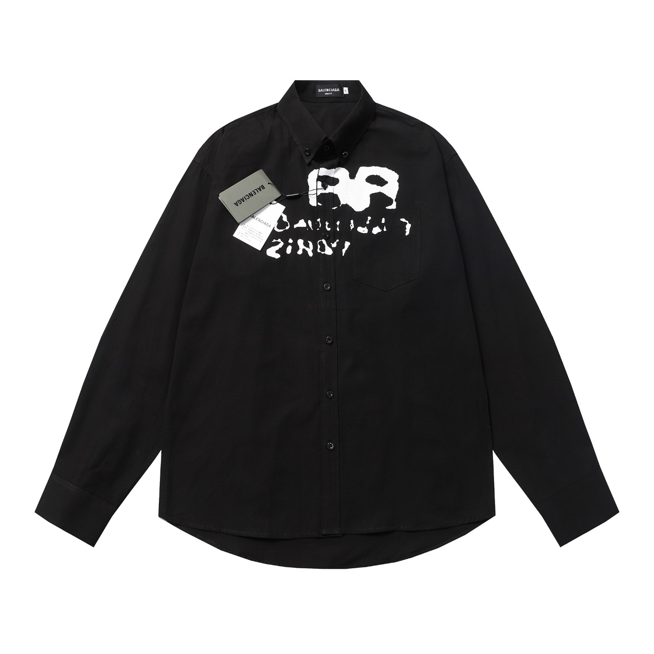 Balenciaga ダブルBグラフィティプリント長袖シャツ男女同ブラック・ホワイトS-XL