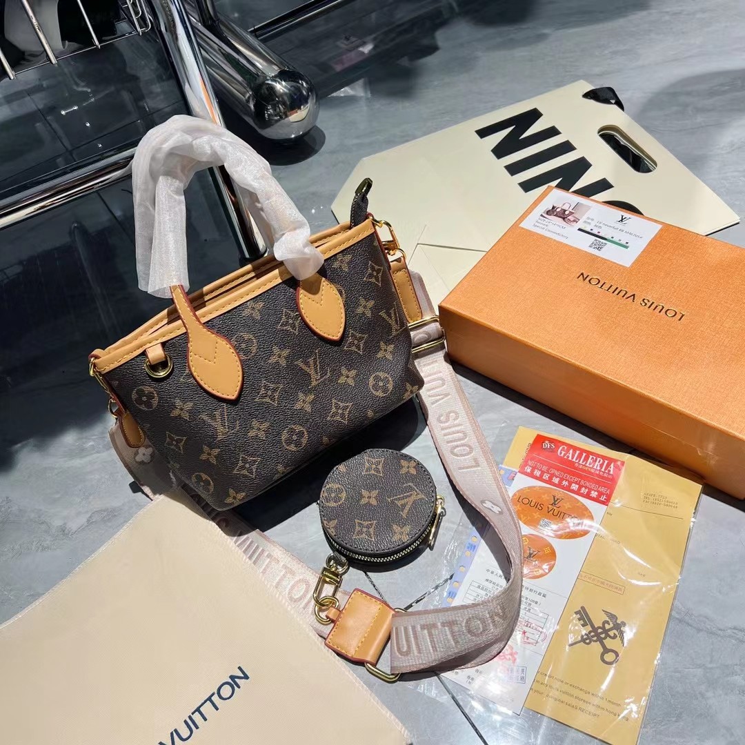 LOUIS VUITTON ネヴァーフルBB トートバッグ ブラウン 開閉式 調節可能 ポーチ付き