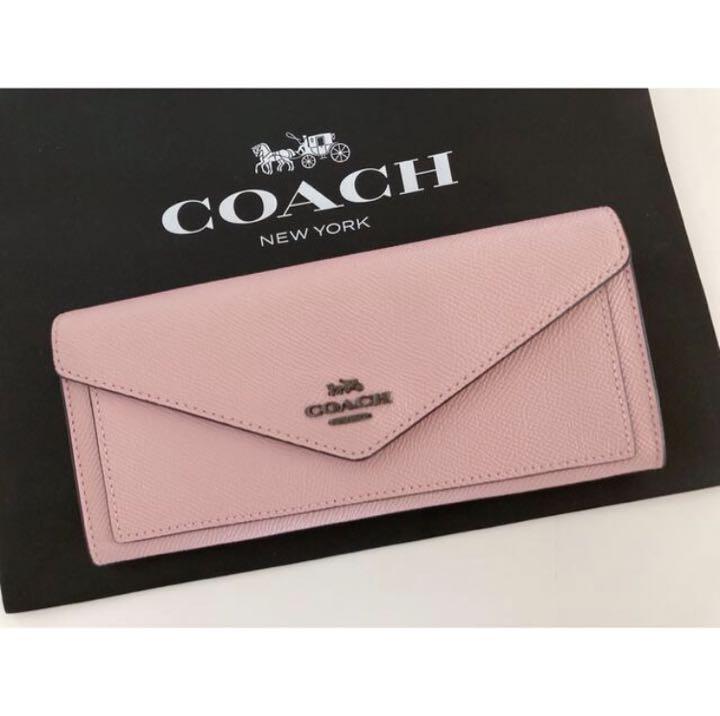COACH コーチ 長財布 ラグジュアリー クロスグレーン レザー トラベル エンベロープ ウォレット （ストラップ付き） アウトレット品