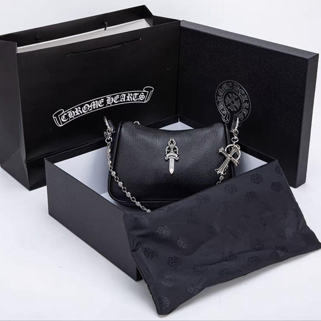 大人気 カーフレザー Chrome Hearts/クロムハーツ バッグ  レディース ホーボーバッグ ブラック