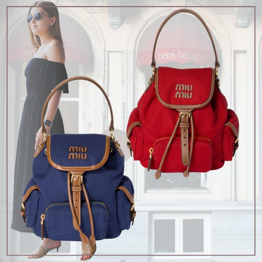 【日常を特別に】MIUMIU リネン&レザー バックパック 【スモール】