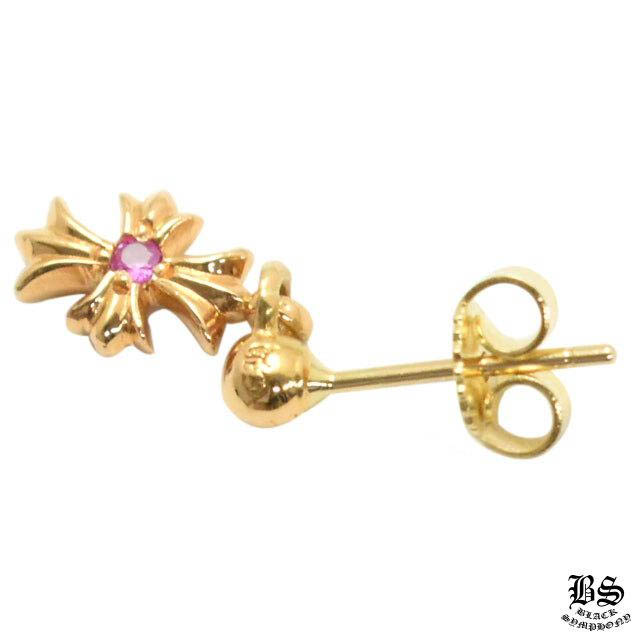クロムハーツ タイニーE CHプラスドロップイヤリング 22Kゴールド withピンクサファイア(ピアス)