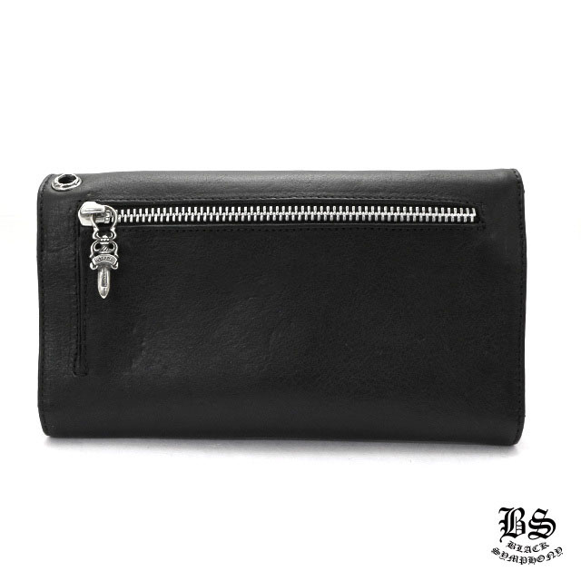 クロムハーツ ウェーブウォレット クロスボタン ブラック ヘビーレザー （財布）