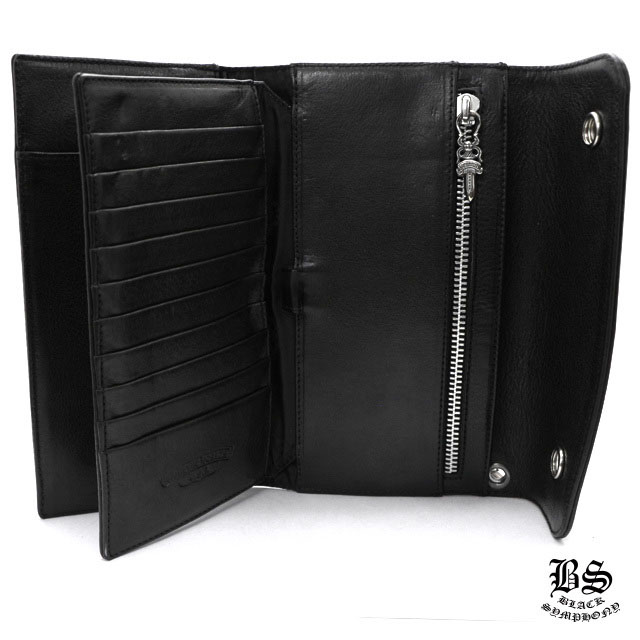 クロムハーツ ウェーブウォレット クロスボタン ブラック ヘビーレザー （財布）