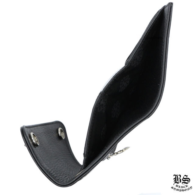 クロムハーツ ウェーブウォレット クロスボタン ブラック ヘビーレザー ミニ財布